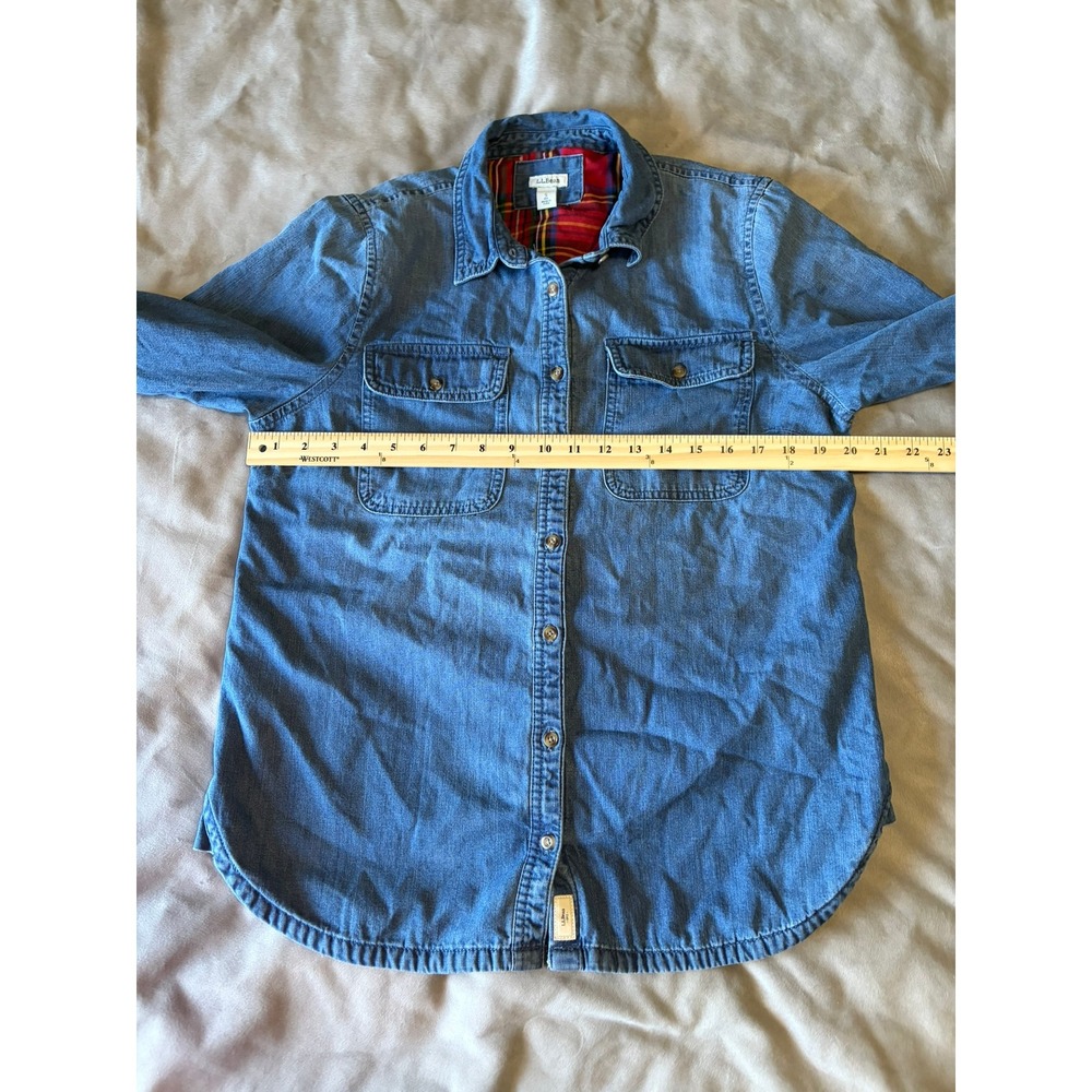 LL Bean Denim Flannel Lined Shirt Womens Small Blue Plaid Button Down - Picture 4 of 5